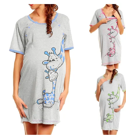 Maternity Dress Women Cartoon Print Short sleeve Nightdress cotton Pregnant casual clothes summer Maternity Dress