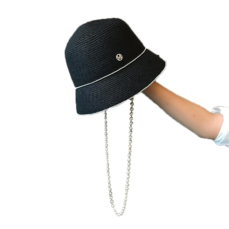 Wholesaler Korean INS Style Women Pear Chain Straw Hats Fashion Luxury Ladies Summer Sunscreen Beach Travel Wedding Buckets Hats