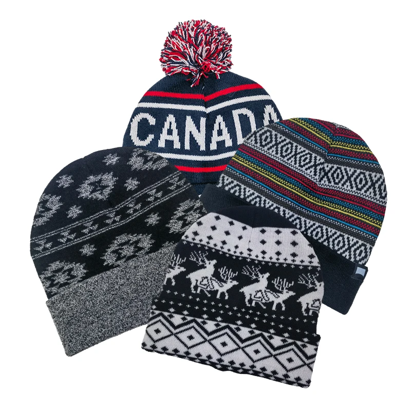 Manufacturer Custom Jacquard Beanie with Logo Acrylic Woven Knitted Beanie for Winter Warmth Your Own Embroidery Design