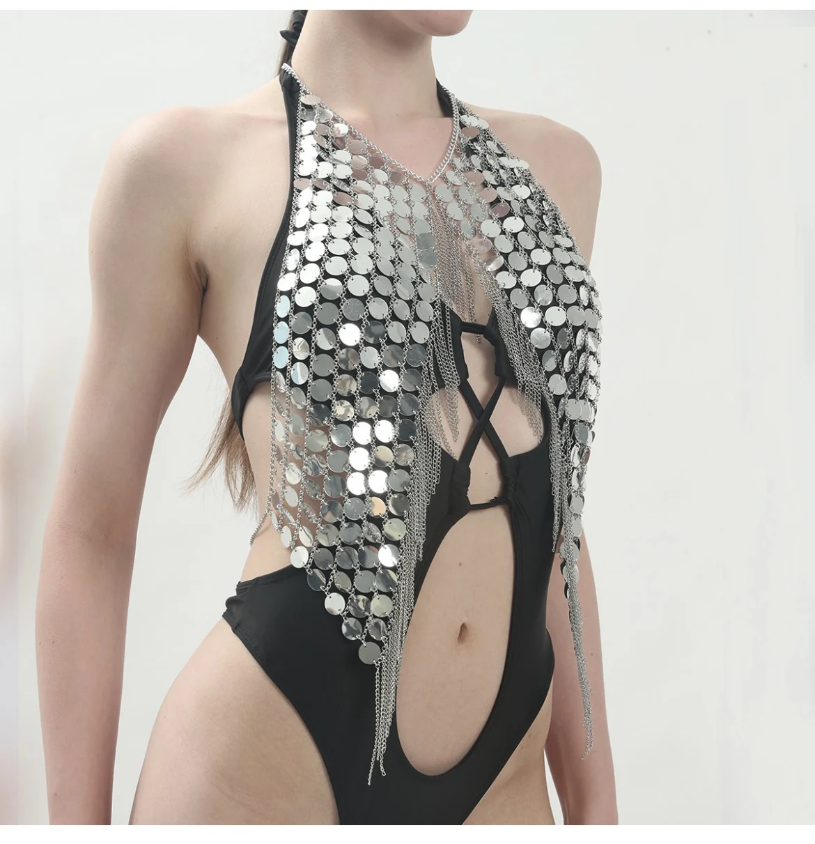 Hot Selling Bling Sequin Body Chain Bra Sexy Halter Top Set Women Girls Favourite Jewelry Bra Chain