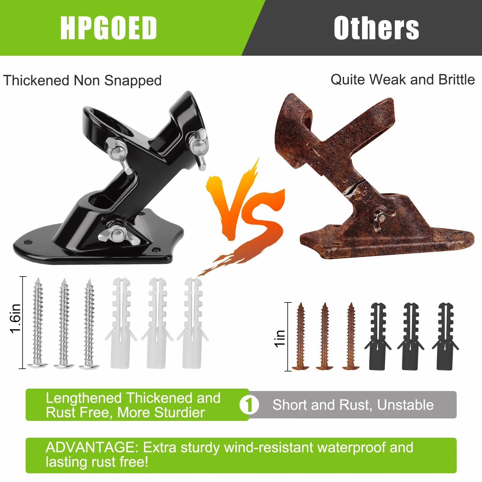 6ft metal outdoor wall mounted flagpole with 2 tangle free ball bearing rings and aluminum base. (Flag not included)