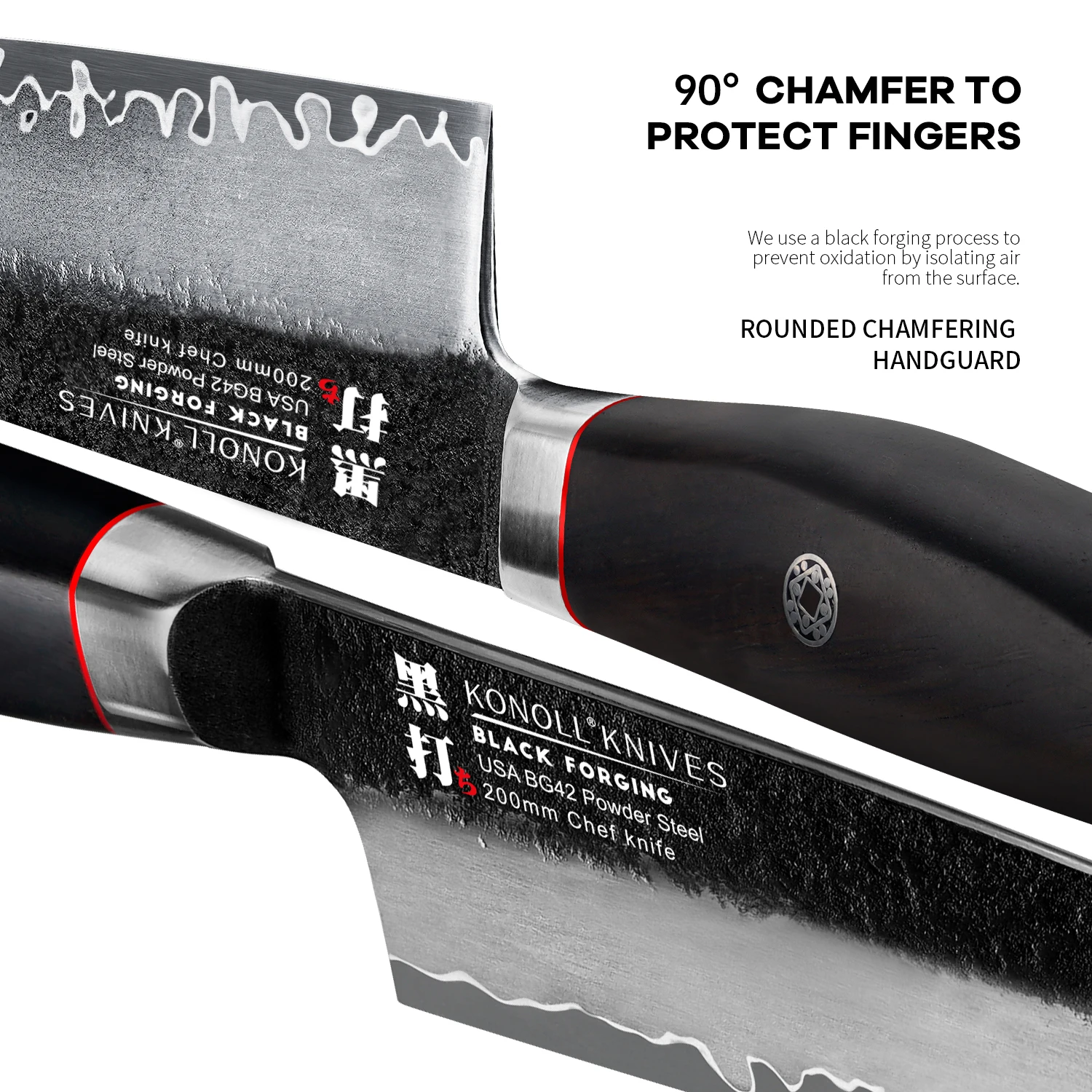 BLACK FORGING 200 mm Chef Knife  Handcrafted  Forged Kitchen  Knife  3 layers USA BG-42 Powder Steel Ebony Wood handle