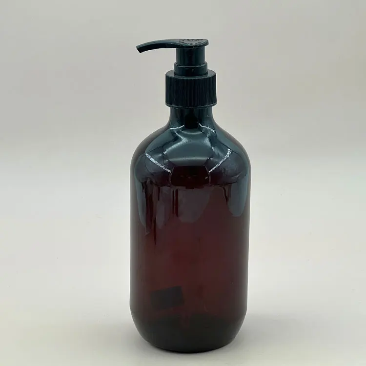 cosmetic packaging 500ml pet plastic modern round shampoo and conditioner bottles amber plastic empty pump bottle for Shampoo