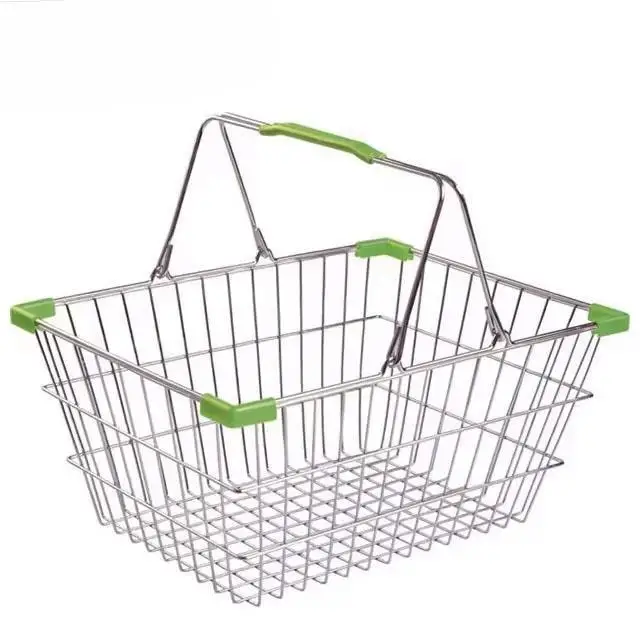 Hot Sale GuanRiver  Metal Wire Mesh Shopping Basket with Handles Wrought Iron Deep Storage Supermarket Basket