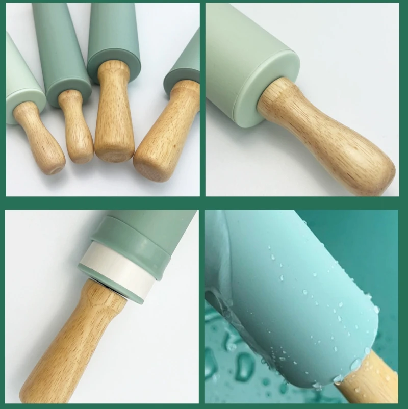 Rolling Pin Wooden Handle Non-Stick - Silicone Dough Rollers for Home Kitchen