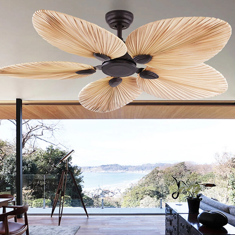 new arrival 52 inch palm-leaf ventilation decorative Crystal Body Led Ceiling Fans with remote control light with fan
