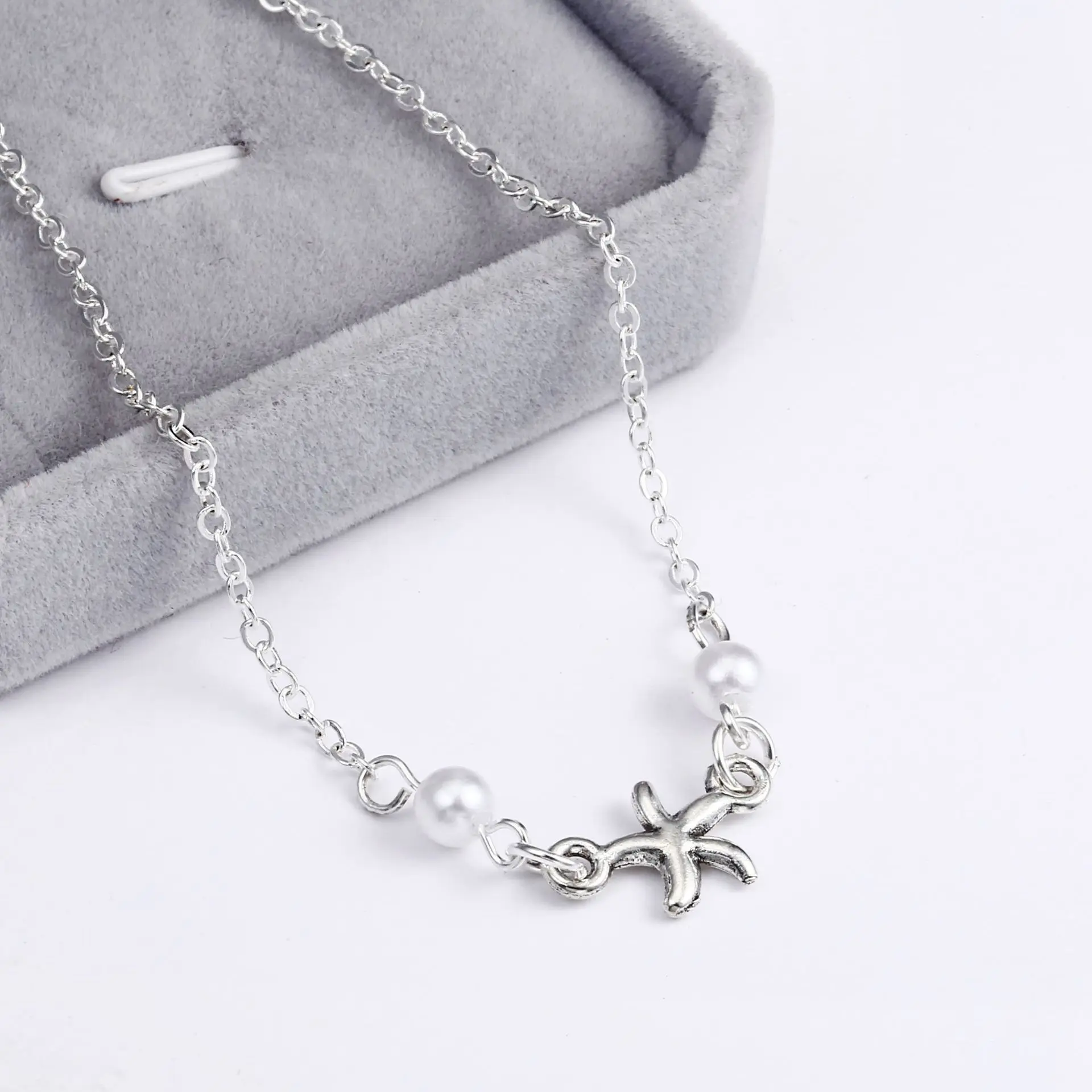 Fashion Alloy Starfish Silver Anklets for Women Support Custom Anklet Jewelry Indian Style Anklets