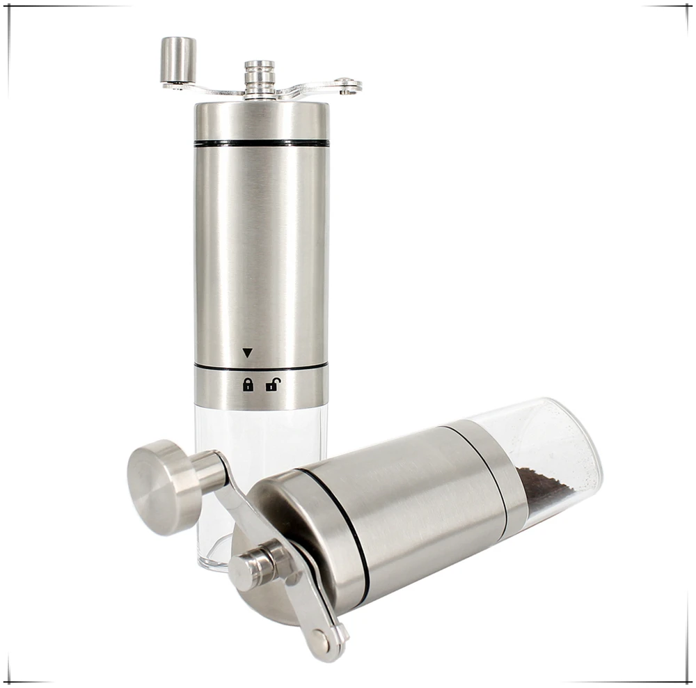 2019 Amazon hot selling hand operated cordless coffee grinder with foldable handle in triangular shape