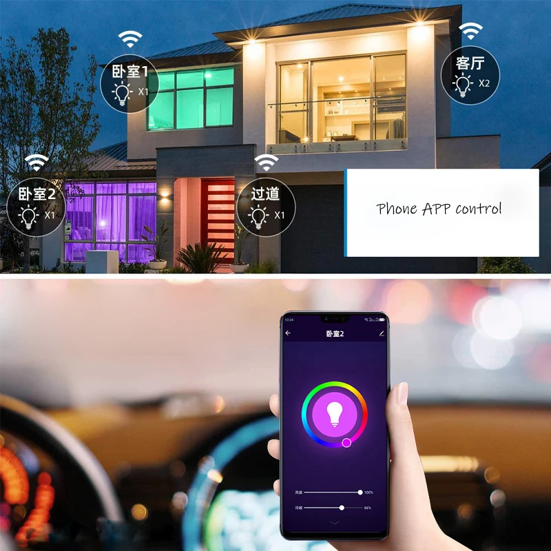 Умная лампа с Wi-Fi изменяющая цвет E14/E12 RGBCW работает Alexa и Google Home