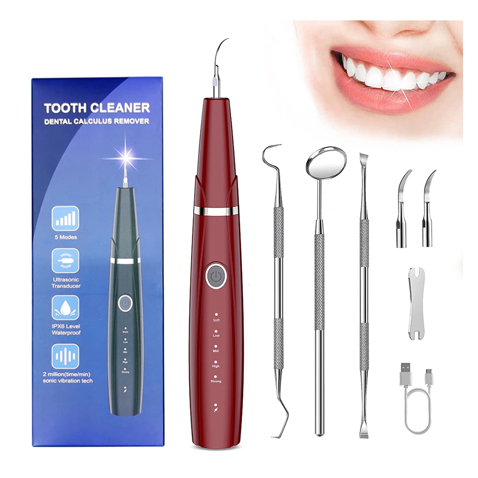 USB rechargeable teeth whitening kit, waterproof scaler for removing tartar stains, removing dental plaque