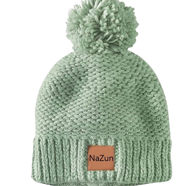 2022 New Style Winter Warm Knit Beanie Hats Custom Mother Boys Girls Pom Pom Wool Beanie Caps