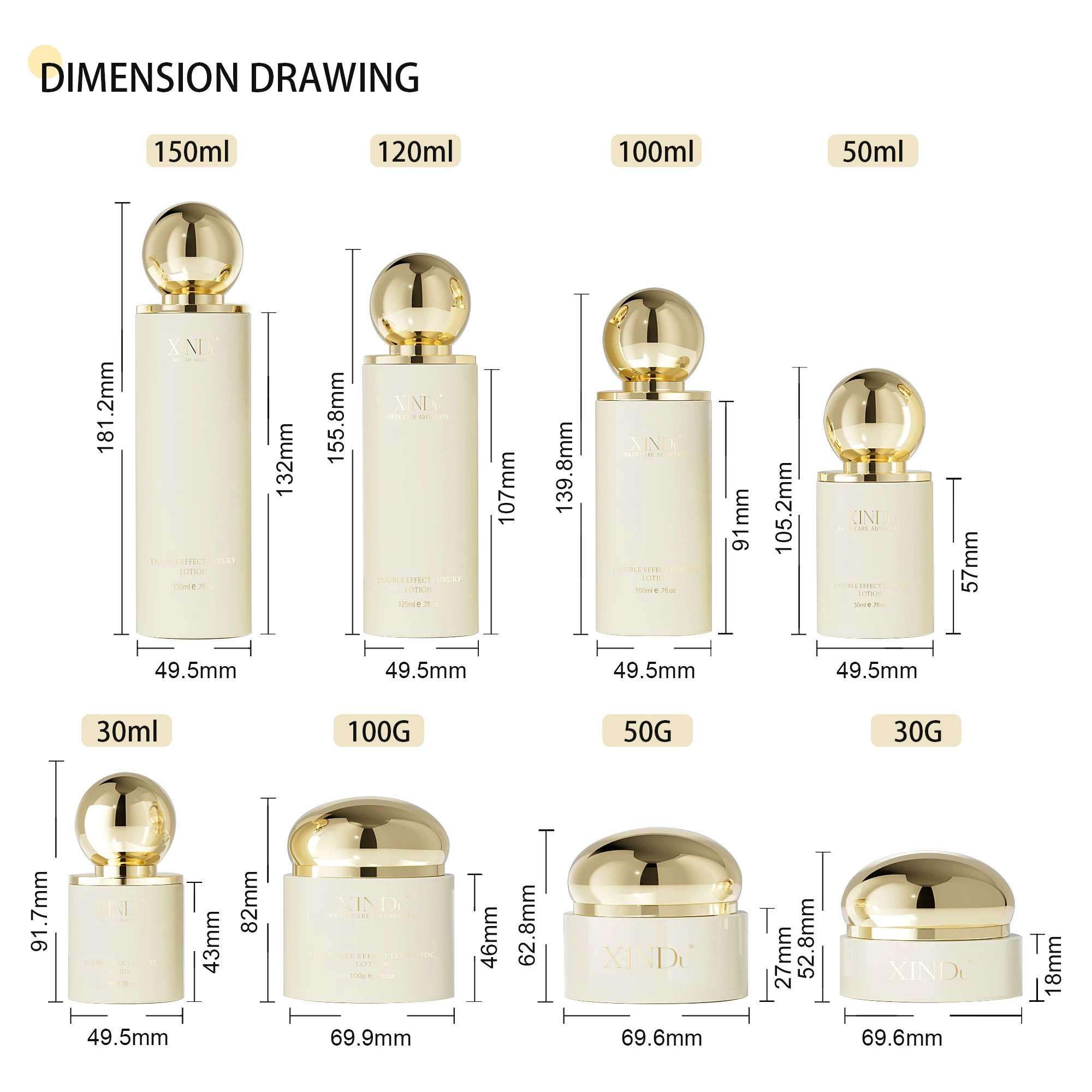 30ml 50ml Cream Foundation Lotion Pump Bottle  Empty Glass Oil Spray Serum Lotion Pump Bottle With Gold Pump Head