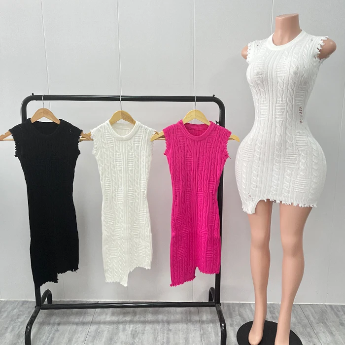 M1925-2022 new arrivals solid color sleeveless fall sweater dress women clothing