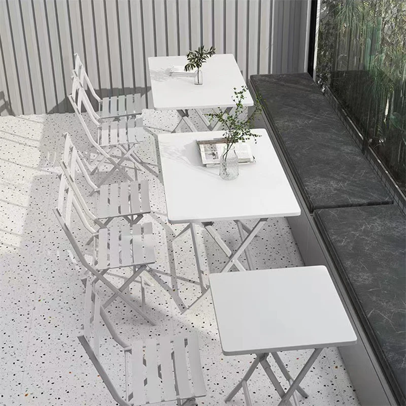 Garden Iron Frame Furniture Sets Colorful Folding Chairs and Tables for Balconies with White Pink Green and Blue Options