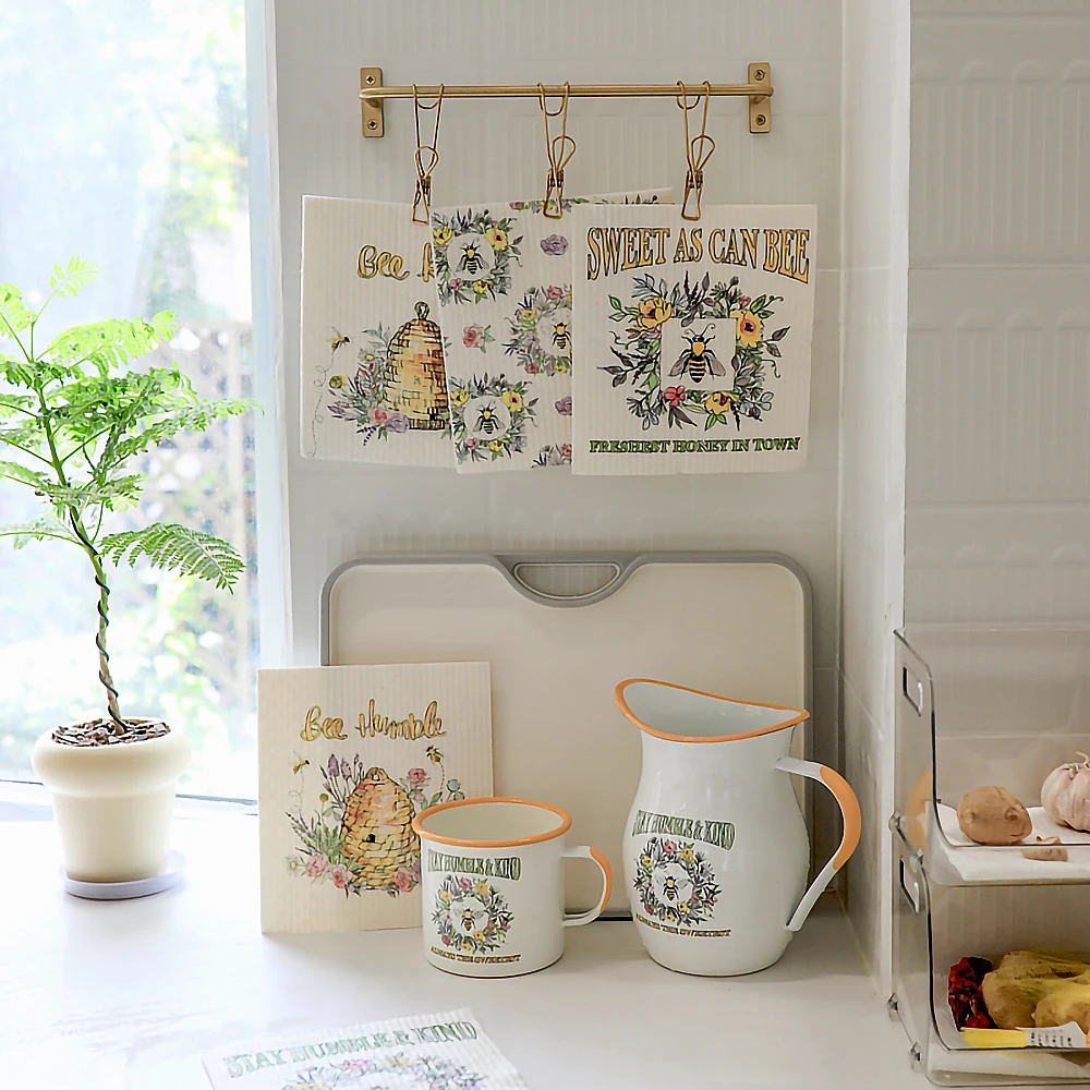 Wholesale Custom Printed Biodegradable Kitchen Cleaning Dishcloth Cellulose Sponge Cloth Swedish Dish Cloth