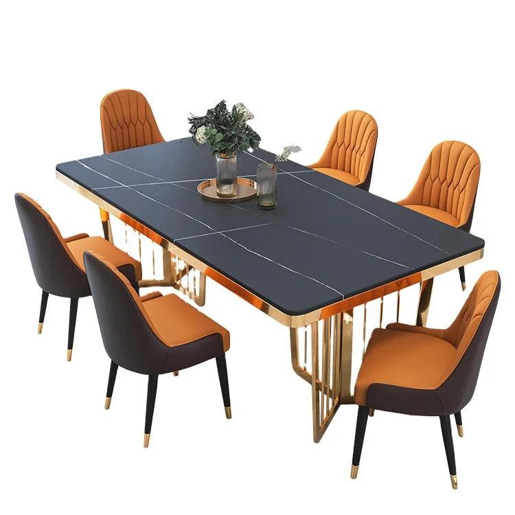 Новый Прямоугольный искусственный титановый обеденный стол с мраморной столешницей металлические ножки кухонный