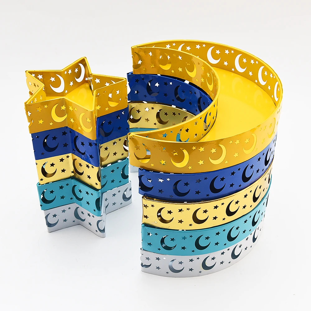 
Moon star shape metal ramadan trays Wholesale custom multi-color Islamic Eid al-Fitr decorative tray 