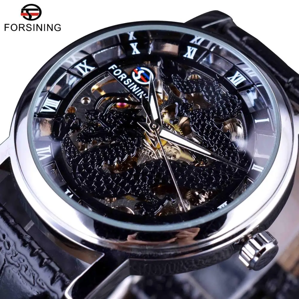 Forsining Chinese Simple Design Transparent Case Mens Watches Top Brand Luxury Skeleton Watch Sport Mechanical Watch Male Clock