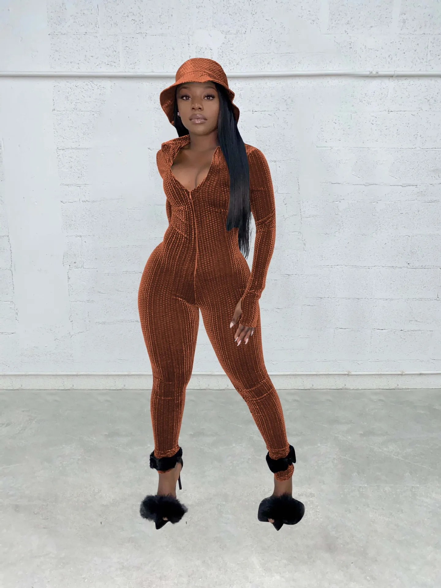 2022 Fall Womens Jumpsuits Hollow Out Bandage Rompers Women One Piece Long Sleeve Velvet Jumpsuit