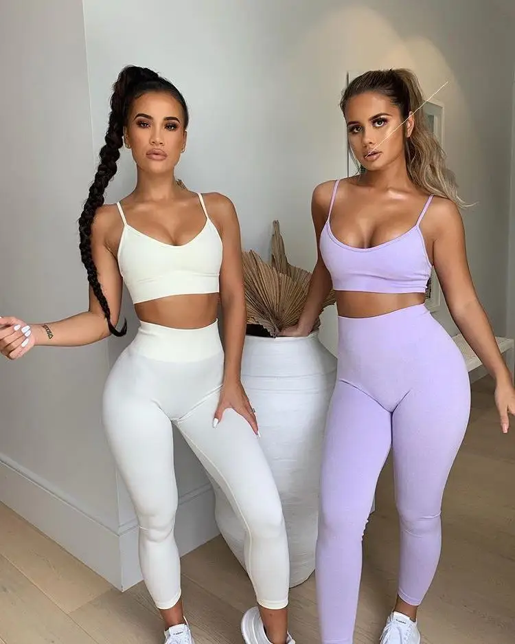 
Summer 2021 Hot Sale Drop Shipping Slim Short Hip Lift Yoga Set Low-cut Sexy Two-piece Suit Sling Solid Yoga Wear 