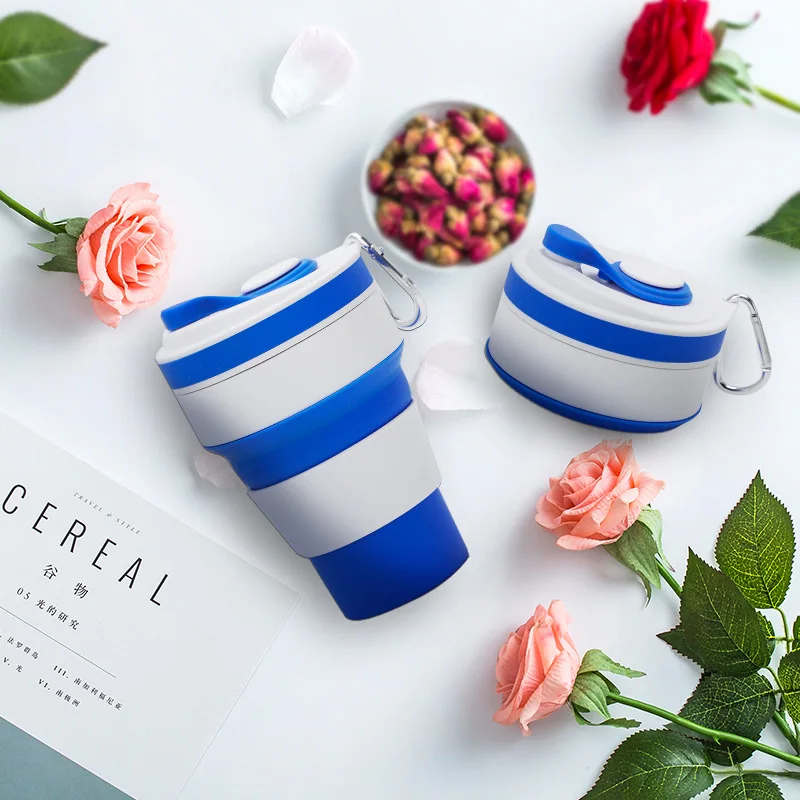 Wholesale Portable Collapsible Travel Coffee Cup Silicone 350ml Foldable Water Cups Outdoor Camping Travel Mug