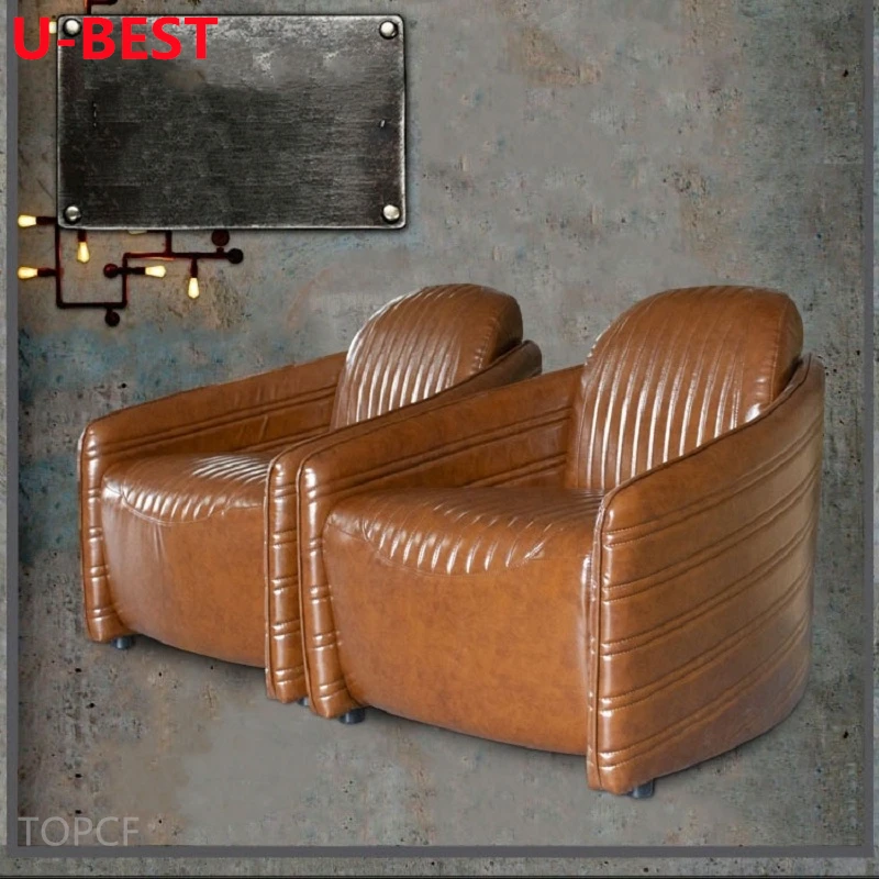 U-Best  Classic European Vintage Distressed Leather Home Living Room Leather Chair Leisure High Back Tiger Chair