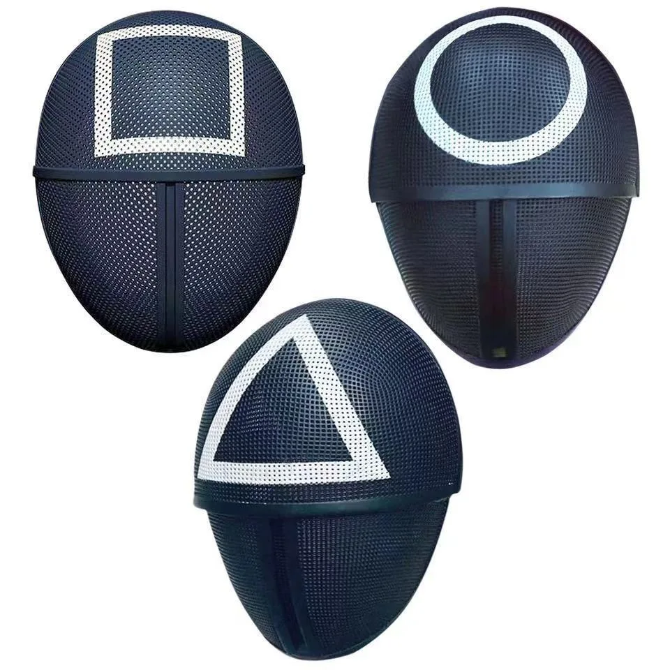 TV Squid Game Black Mask Cosplay Round Six Square Circle Triangle Plastic Helmet Masks Halloween Masquerade Party Costume Props