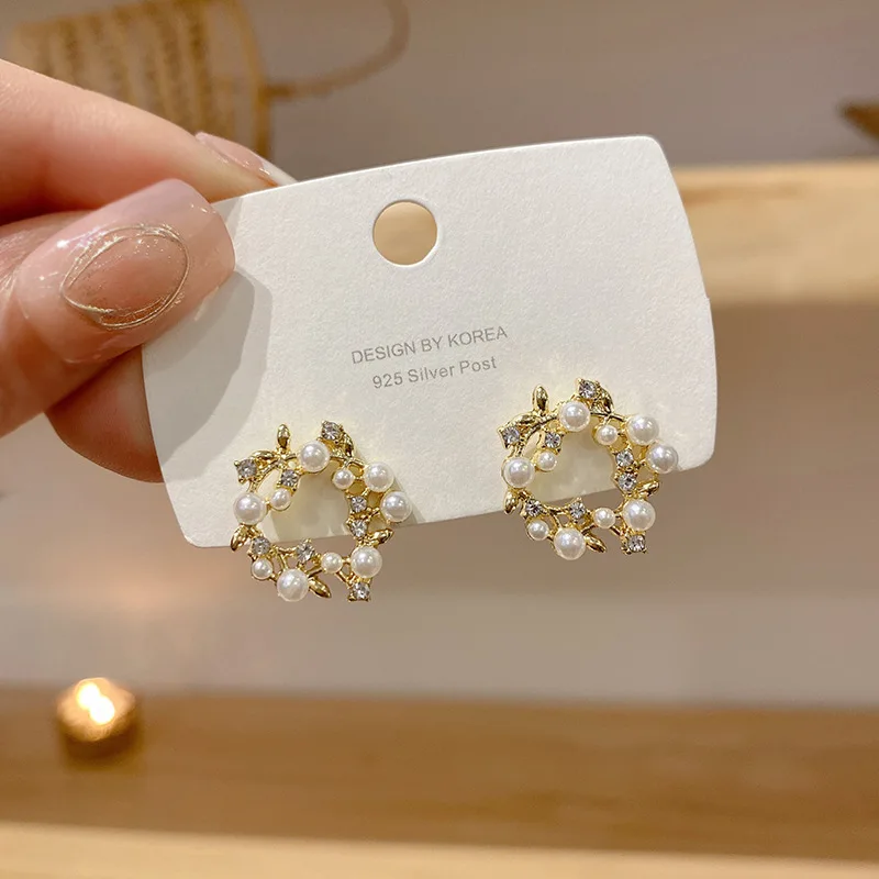 Korean Sweet Colorful Painted Oil Flower Back for Women Crystal Stud Earring Women Romantic Piercing Jewelry