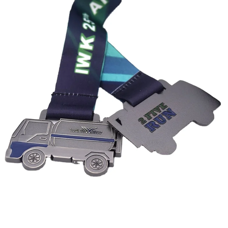 Fire truck shape medal car medal for fire men Indahwater custom funny car dye casting running sport medal