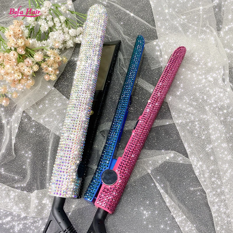 Flat Irons Wholesale Private Label Customize Tourmaline Ceramic Coat Flat Iron Bling Crystal Diamond Hair Straightener