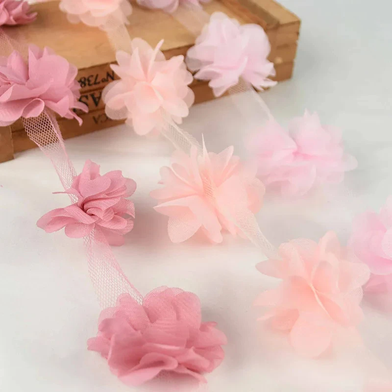DIY Crafts Sewing Supplies Flowers 3D Chiffon Cluster Flowers Lace Dress Decoration Lace Fabric Applique Trimming