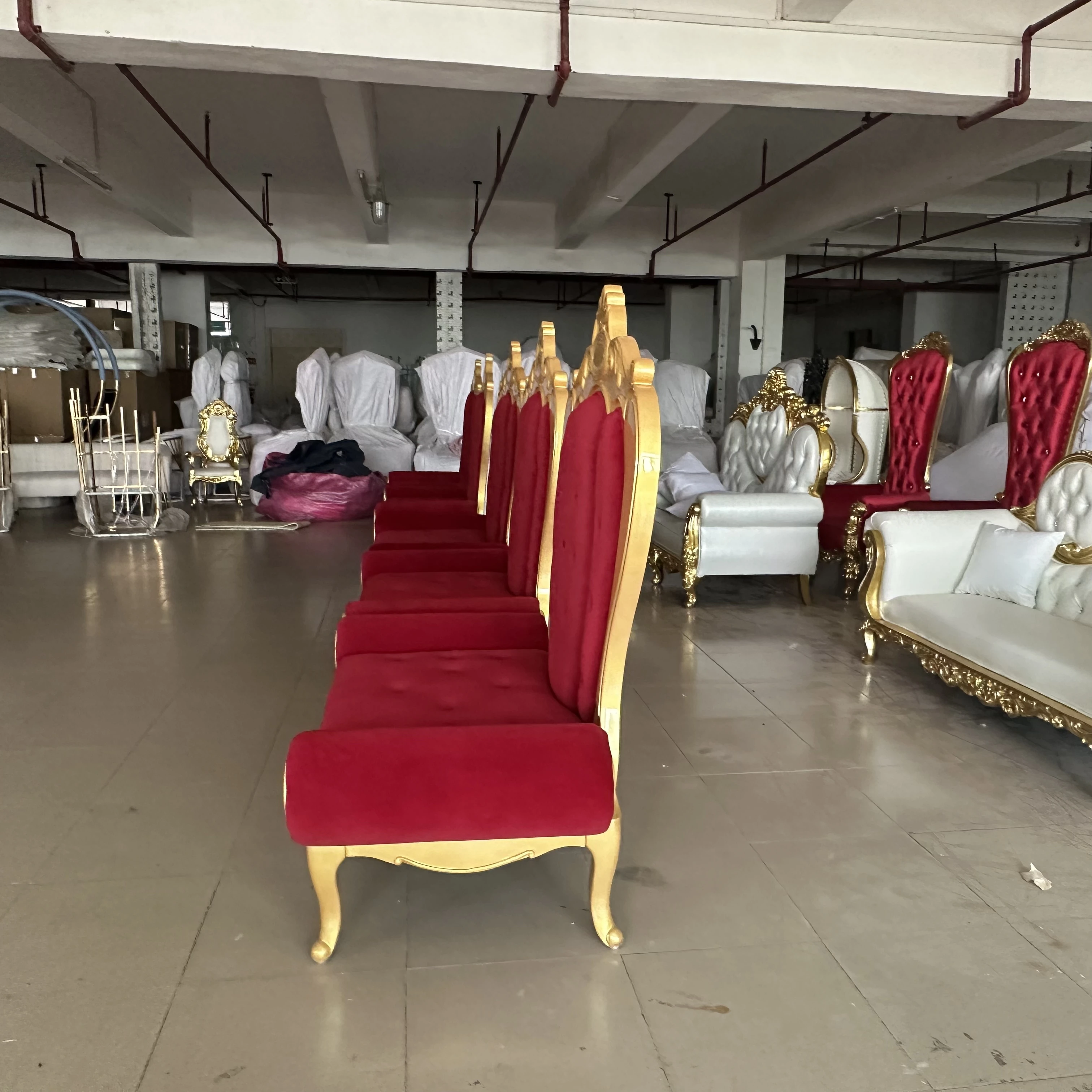 Good Price bride and groom Chair Red Velvet PU leather bridal chair for wedding