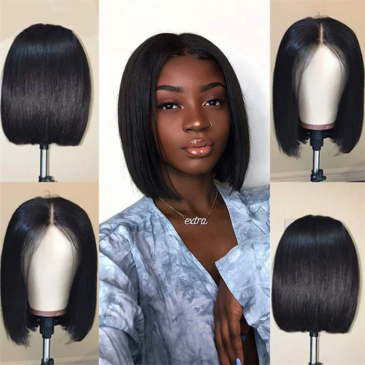 High Temperature Fiber Silky Straight Wave Short Bob Synthetic Hair Wigs for Woman
