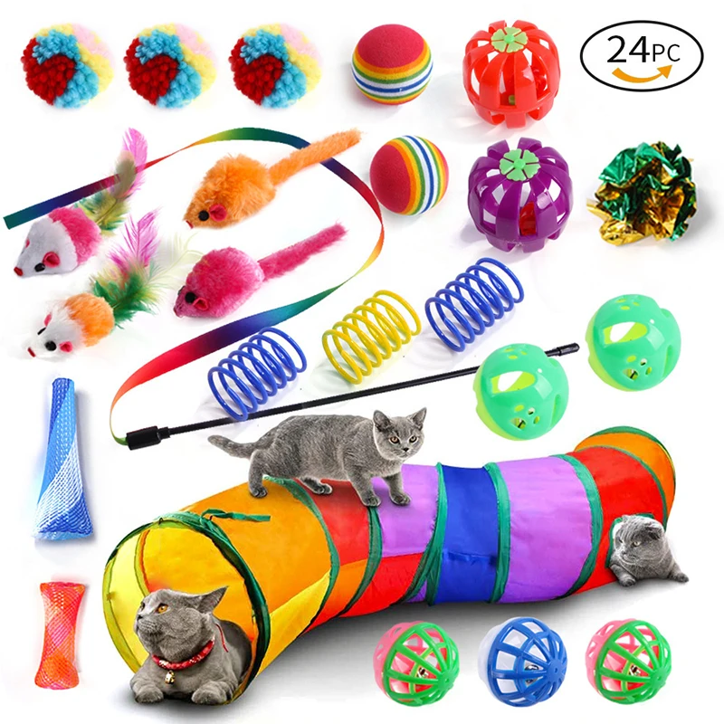 Factory Directly 10-28 Packs Mouse Cat Toy Interactive Pet Cat Toy Set Cat Tunnel Foldable
