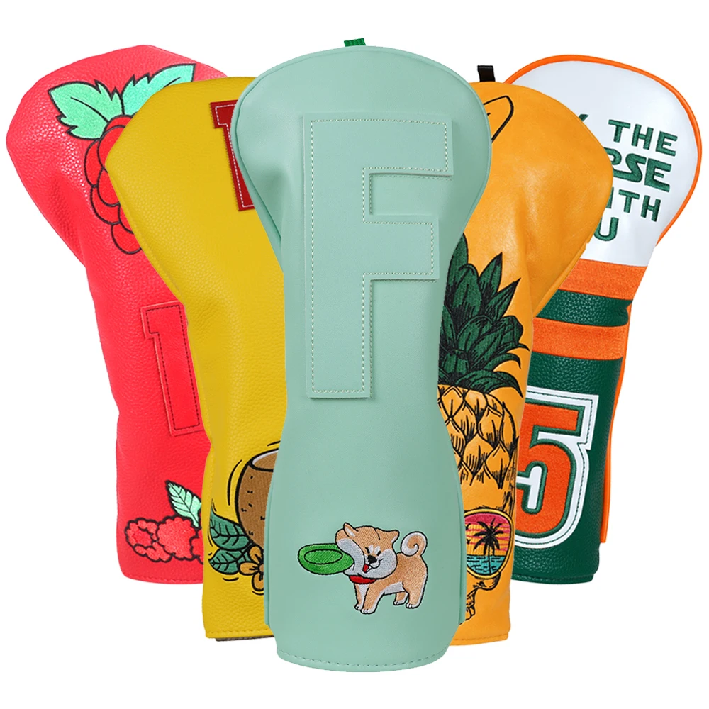 In Stock Golf Accessories Golf Headcover Club Embroidery PU Leather Driver Fairway Hybrid Utility Bulk Golf Head Covers Plain