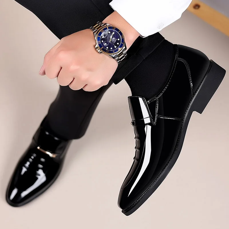 PDEP big size 48 business patent leather shoes for men autumn and winter slip on  pointy ow-cut moccasin loafer dress shoes