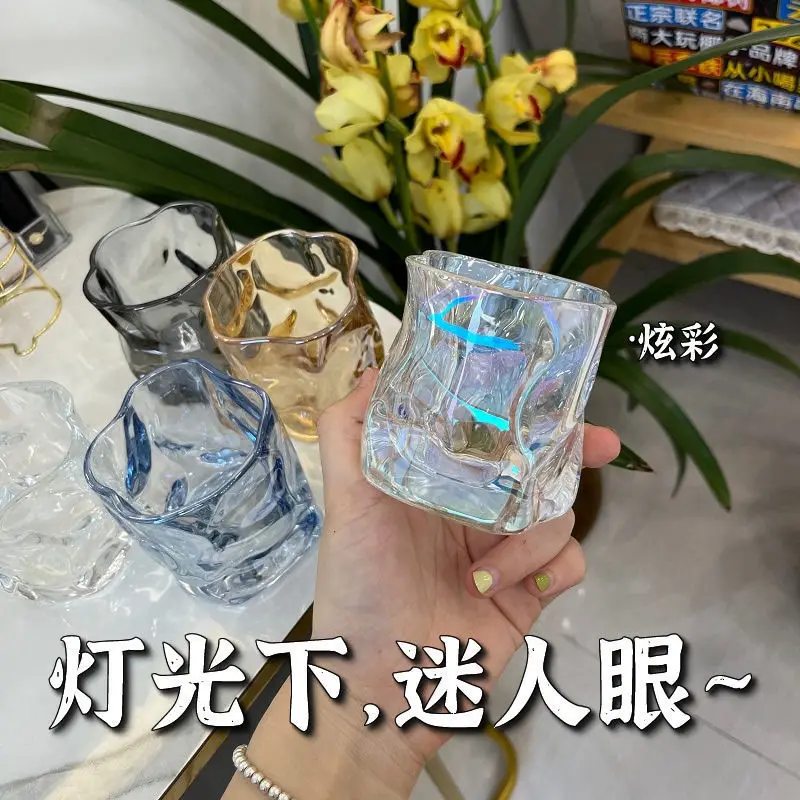 High quality 300ml irregular whiskey water glass rod heat-resistant glass cup wine coffee milk wrinkling wholesale hotel