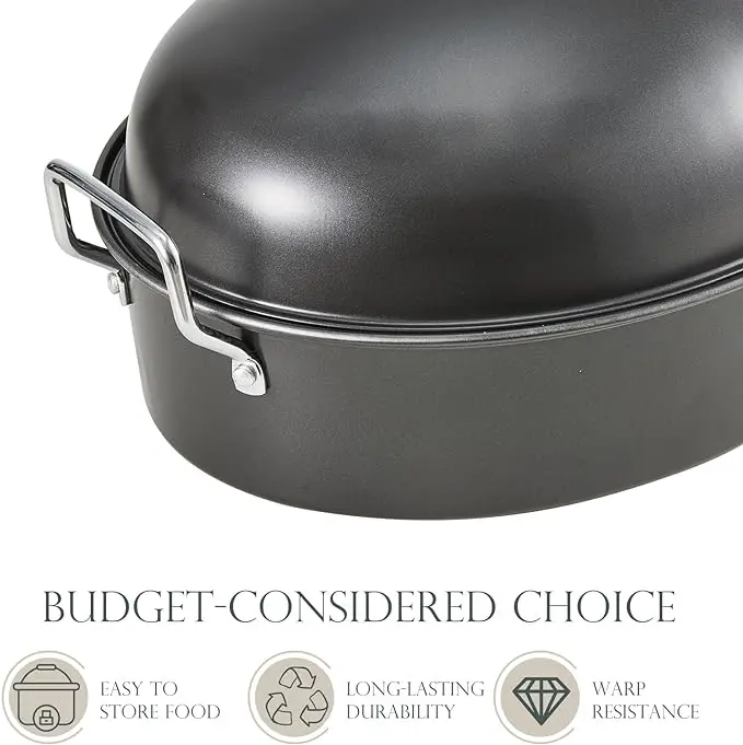 2024 Hot Extra Large Roasting Pan With Lid Non-Stick Turkey Roasting Pan With Rack Heavy Duty Oven-Safe Baking pan