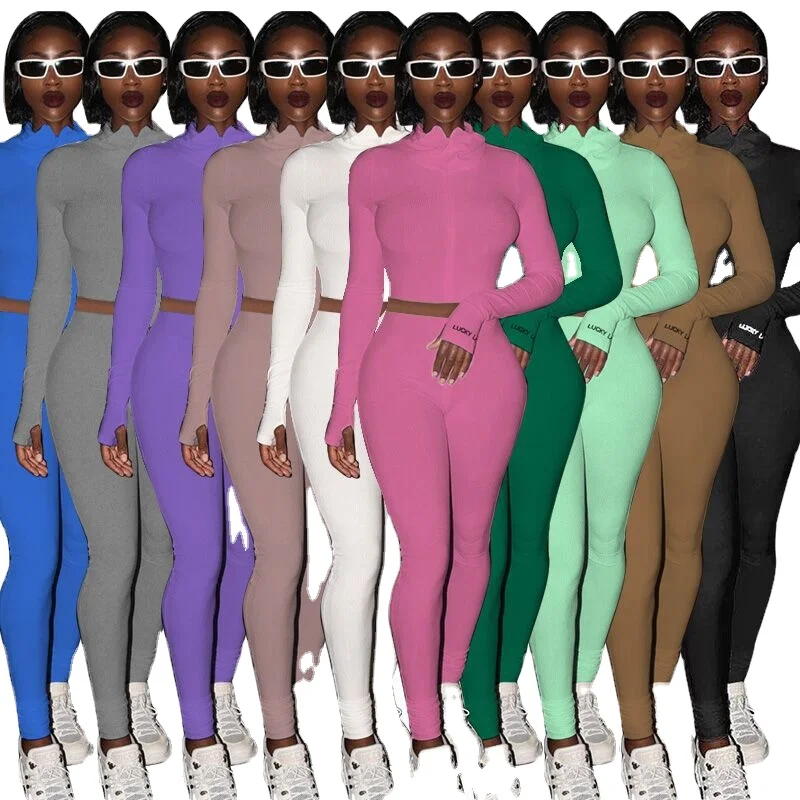 casual fall 2 pieces designed woman clothes Printed  T Shirt Designer Outfits  neon Streetwear pants two piece