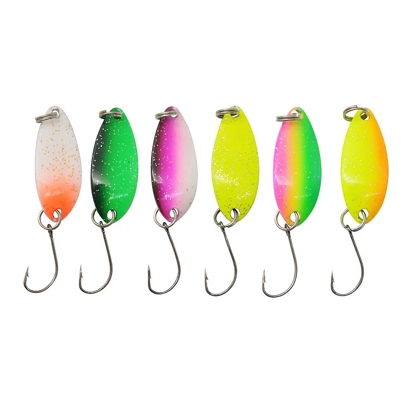 Double Colored Metal Fishing Spoon 3g 33mm With Sharp Single Hook For Mackerel Bass Trout Fishing