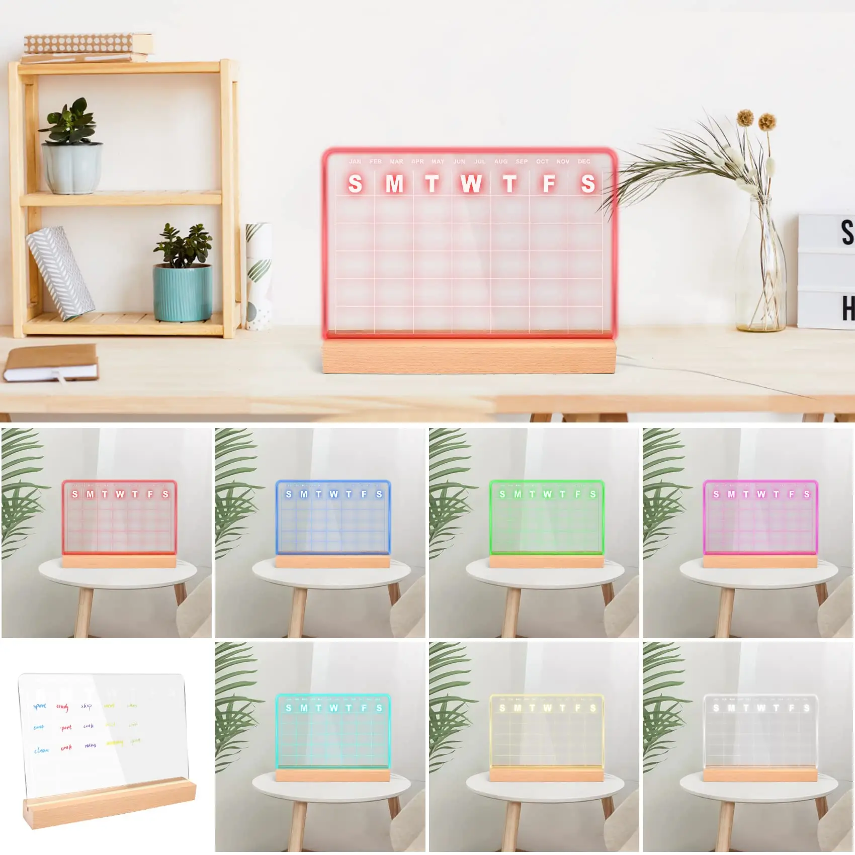 Оптовая продажа, прозрачная светодиодная Массажная доска с подставкой для стола, акриловая Светодиодная настольная доска с ночником и календарем