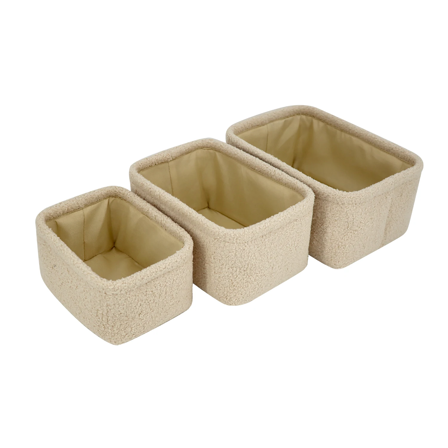 Set of 3 Teddy Fabric Nursery Storage Baskets for Shelves Children Toy Gift Bin Organizer