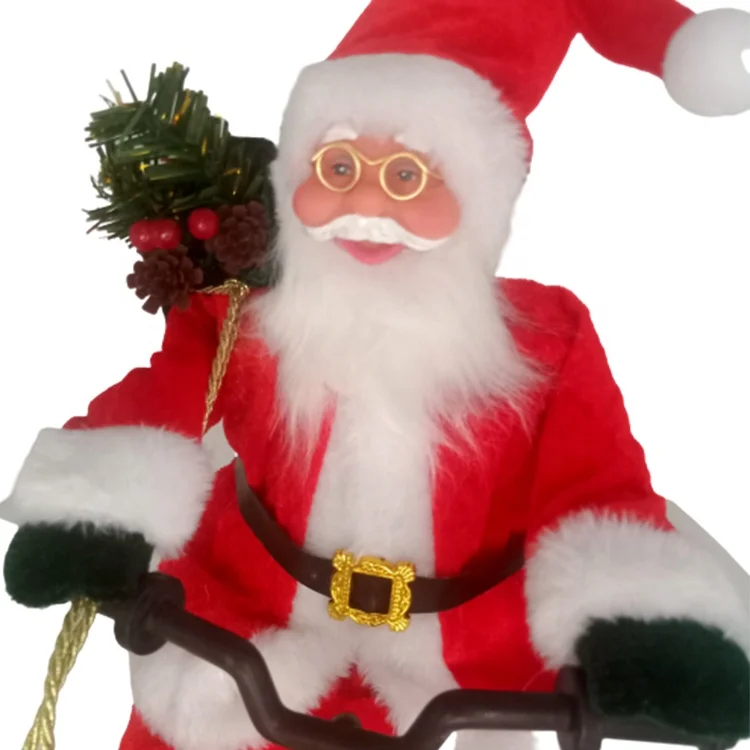 Santa Claus Sitting on Tricycle with Warm christmas ornament toys