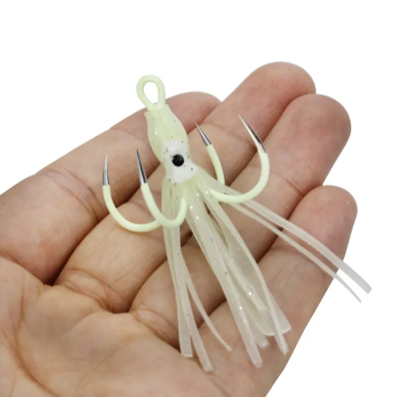 Luminous Squid Hook Fishing Soft Plastic Lures Saltwater Jigs Fishing Lure Gaff Hook Glow in the Dark Bait for Fishing Head Hook