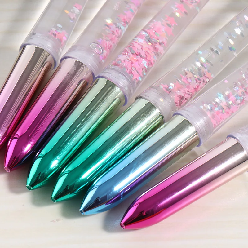 Factory Direct Sale Cartoon Kawaii Led Bulb Lights-up Shining Liquid rainbow color glitter Fairy Ball Pen