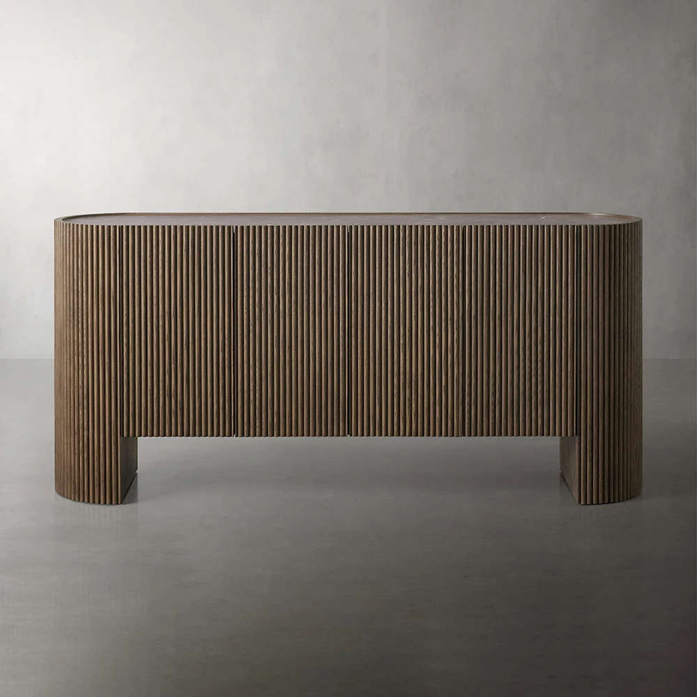 2024 New Design Oak Wood Sideboard Cabinet 4-Door Sideboard Hutch for Dining Room