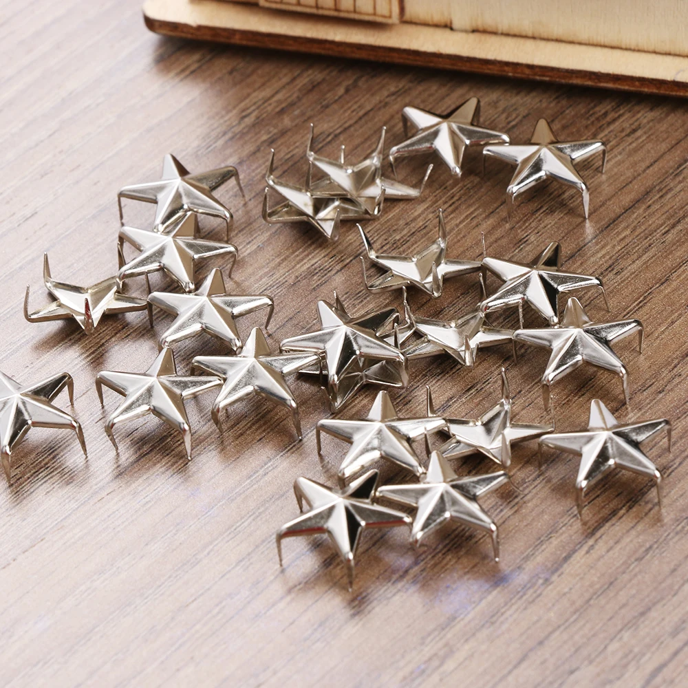 Metal Studs Rivets Silver Spikes Spots Nailhead Rock Punk Star for Garment Clothing Sewing Decoration Leather Craft DIY 15mm