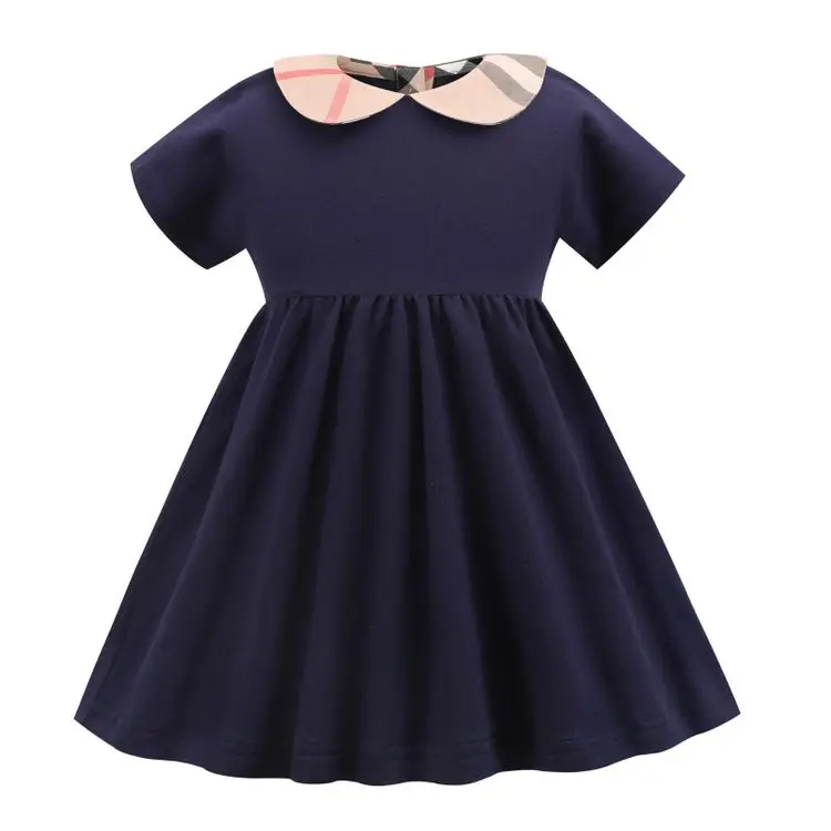 
Wholesale Kids Clothes Peter Pan Collar Short Sleeve Preppy Style Girl Dress 