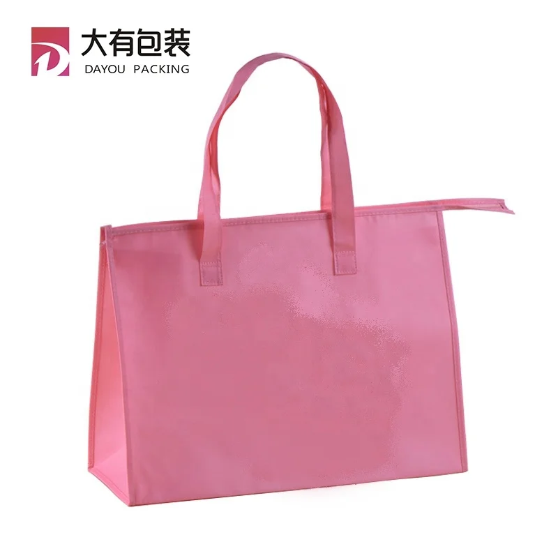 Popular Large Waterproof Custom Zipper Tote Bag Cheap Pink Handle Non-Woven Polypropylene Polyester Canvas Featuring Cotton Logo