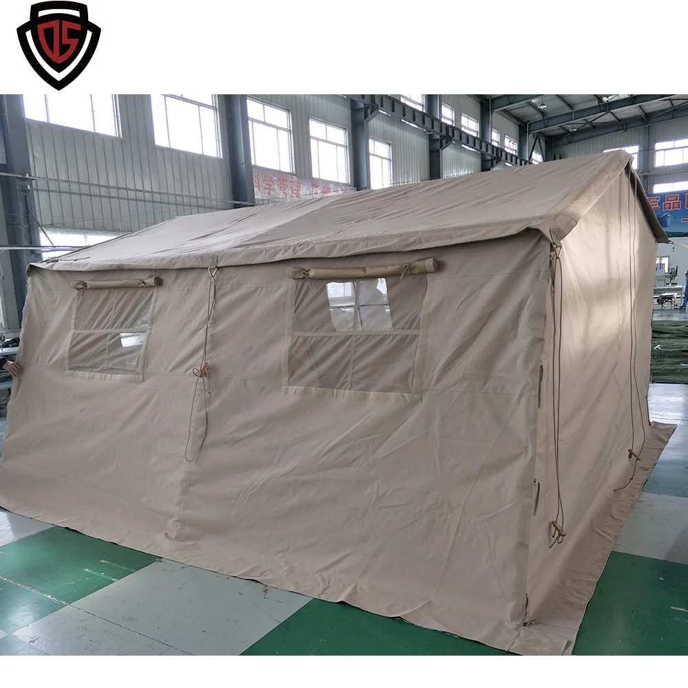 Double Safe Custom waterproof fire retardant Canvas Emergency shelter Steel Frame Structure Camping Tent